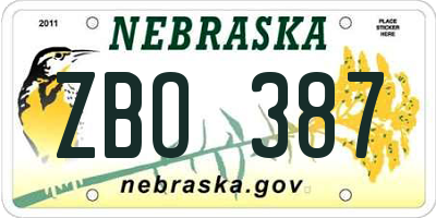 NE license plate ZBO387