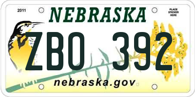 NE license plate ZBO392