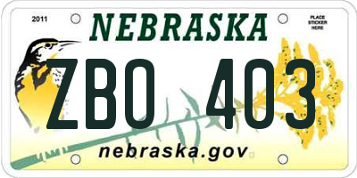 NE license plate ZBO403