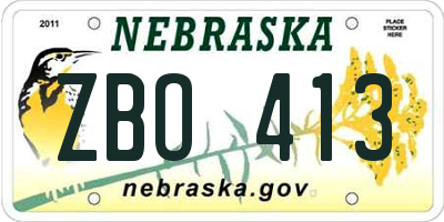 NE license plate ZBO413