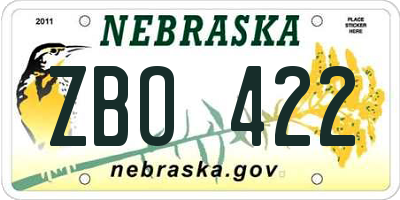 NE license plate ZBO422