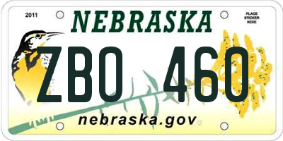 NE license plate ZBO460