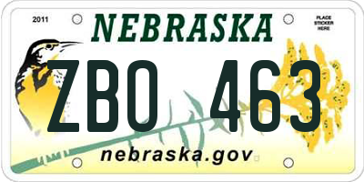 NE license plate ZBO463