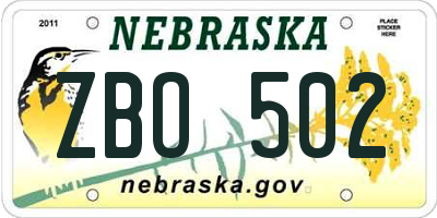 NE license plate ZBO502