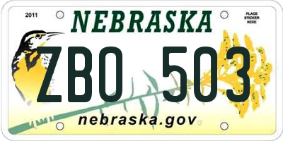 NE license plate ZBO503