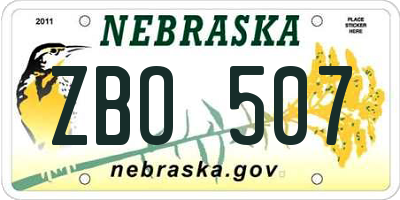 NE license plate ZBO507
