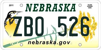 NE license plate ZBO526