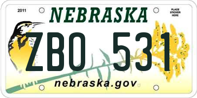 NE license plate ZBO531