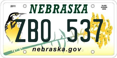 NE license plate ZBO537