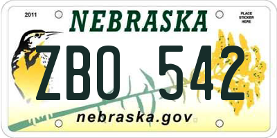 NE license plate ZBO542