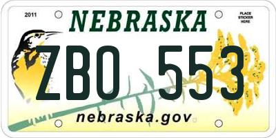 NE license plate ZBO553