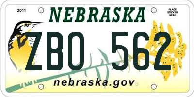 NE license plate ZBO562