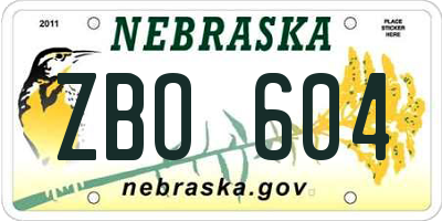 NE license plate ZBO604