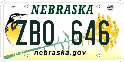 NE license plate ZBO646
