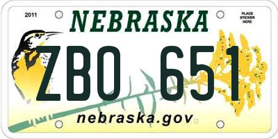NE license plate ZBO651