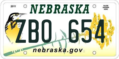 NE license plate ZBO654