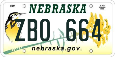 NE license plate ZBO664
