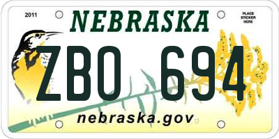 NE license plate ZBO694