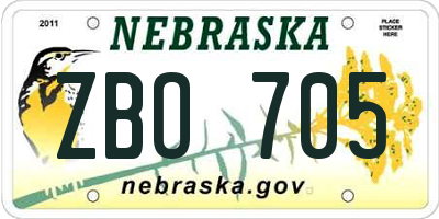 NE license plate ZBO705