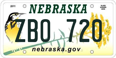 NE license plate ZBO720