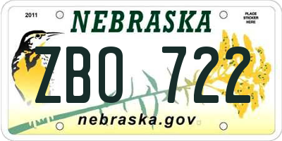 NE license plate ZBO722