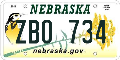 NE license plate ZBO734