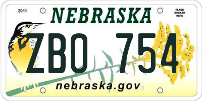 NE license plate ZBO754