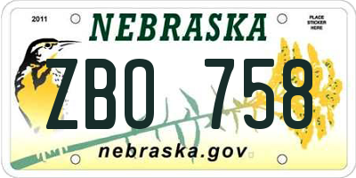 NE license plate ZBO758