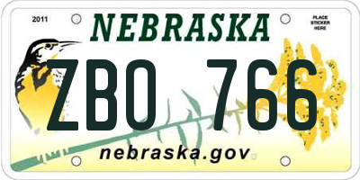 NE license plate ZBO766