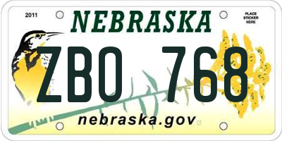 NE license plate ZBO768