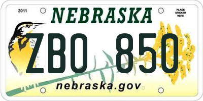 NE license plate ZBO850