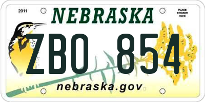 NE license plate ZBO854