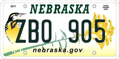 NE license plate ZBO905