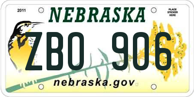 NE license plate ZBO906