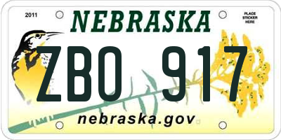 NE license plate ZBO917