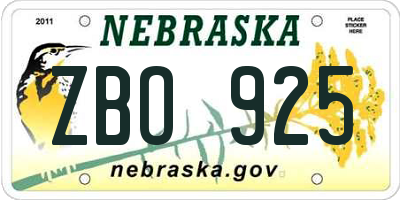 NE license plate ZBO925