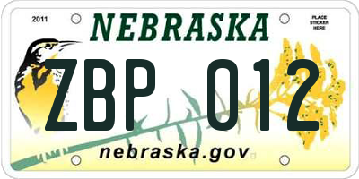 NE license plate ZBP012