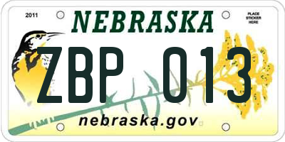 NE license plate ZBP013