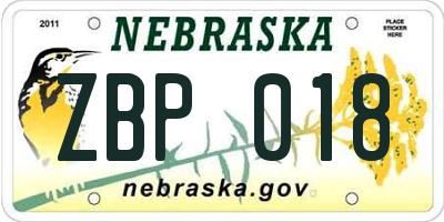 NE license plate ZBP018