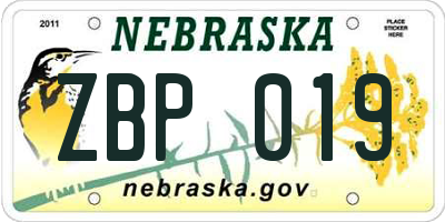 NE license plate ZBP019