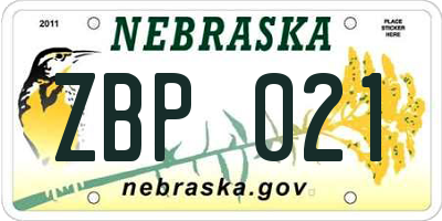 NE license plate ZBP021