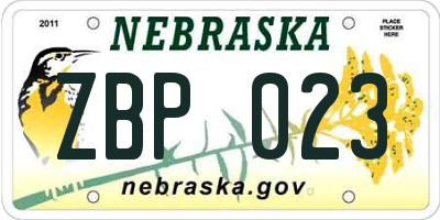 NE license plate ZBP023