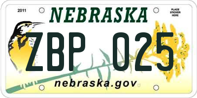 NE license plate ZBP025
