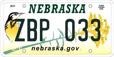 NE license plate ZBP033