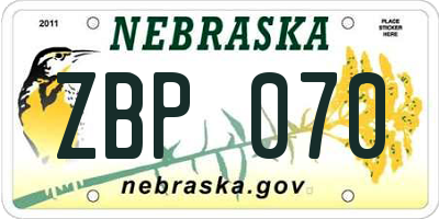 NE license plate ZBP070