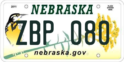 NE license plate ZBP080
