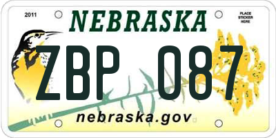 NE license plate ZBP087