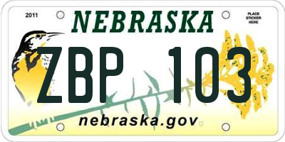 NE license plate ZBP103