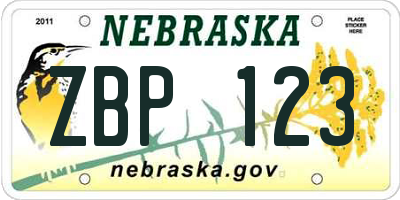 NE license plate ZBP123