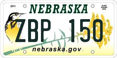 NE license plate ZBP150